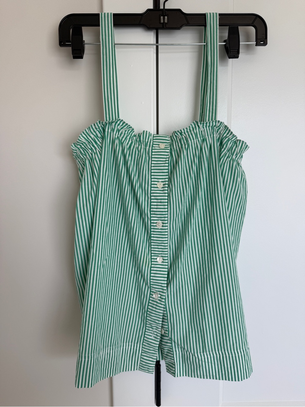 J. Crew Green and White Striped Button-Front Camisole